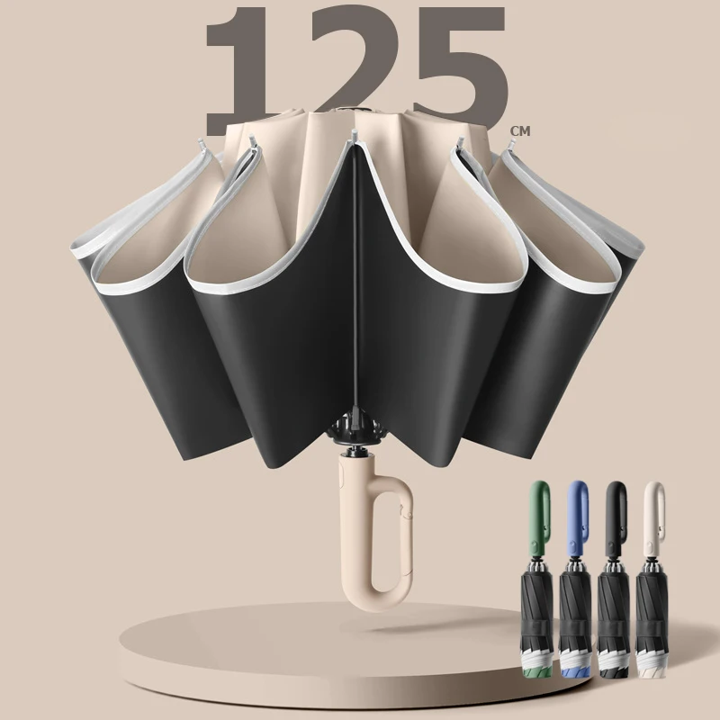 Windproof Reverse Folding Umbrella with Carabiner Handle