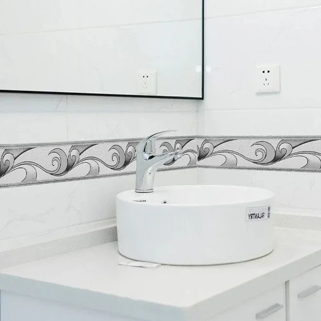 10Meters Self Adhesive Wall Skirting Border Sticker Waterproof Wallpaper Floral Vintage Home Kitchen Floor Decoration Sticker