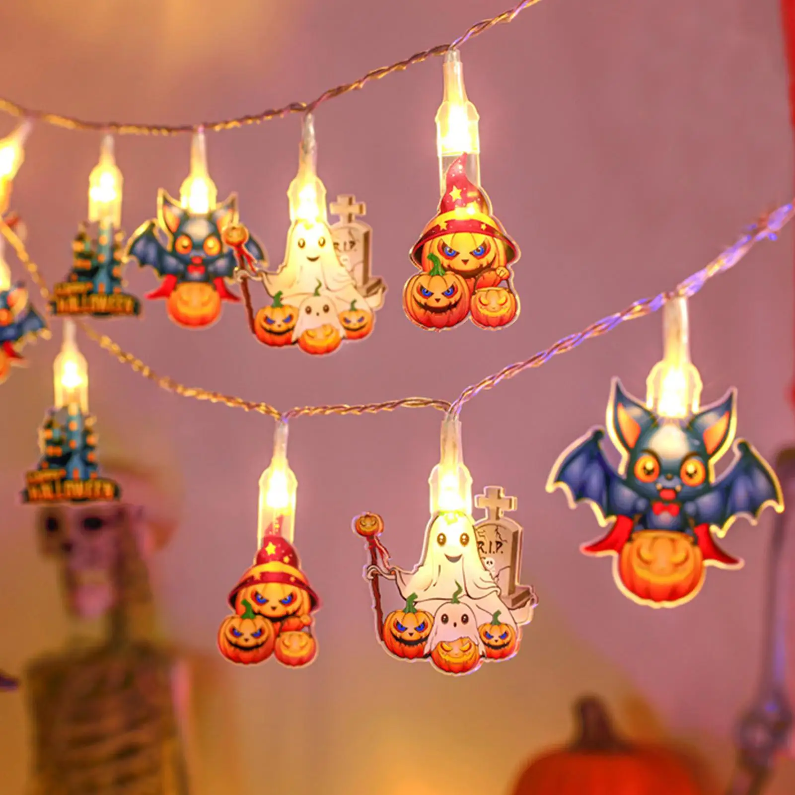 Halloween String Lights Indoor Ghost Pumpkin 8 Modes String Light With 20 Bulbs Festival LED Decorations For Indoor Outdoor Home