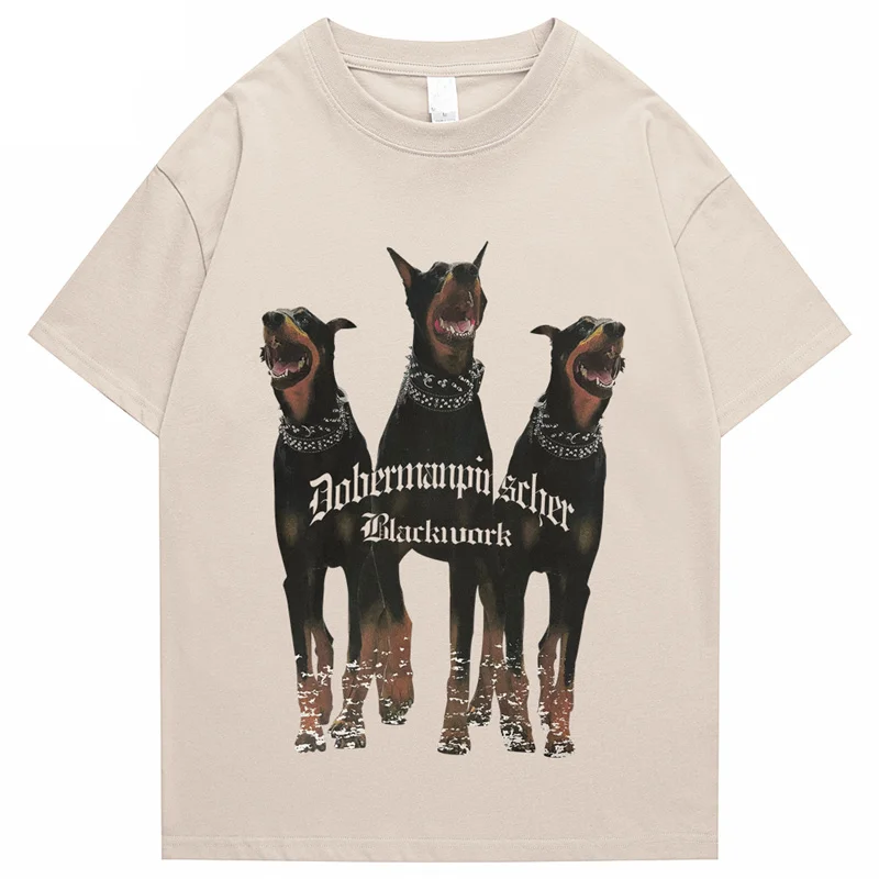 Mens Oversized T Shirt Streetwear Hip Hop Rottweiler Doberman Print Tshirts Harajuku Casual Cotton 2022 Summer Short Sleeve Tees