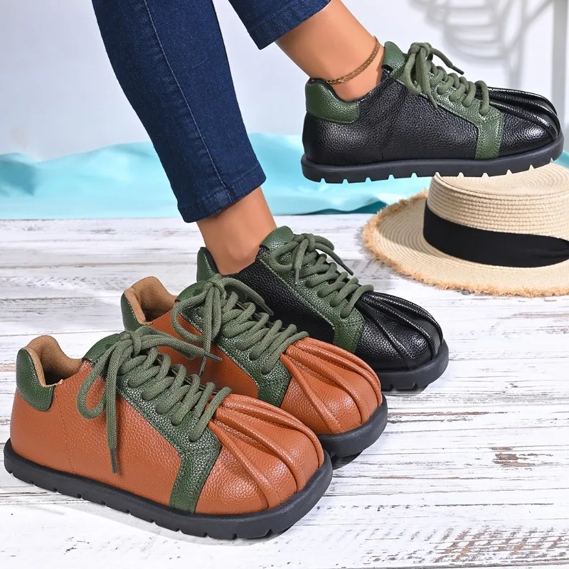 Spring and Autumn Women's Comfortable Vintage Color Blocking Single Shoes 2026 New Women Casual Fashionable Low Top Shoes