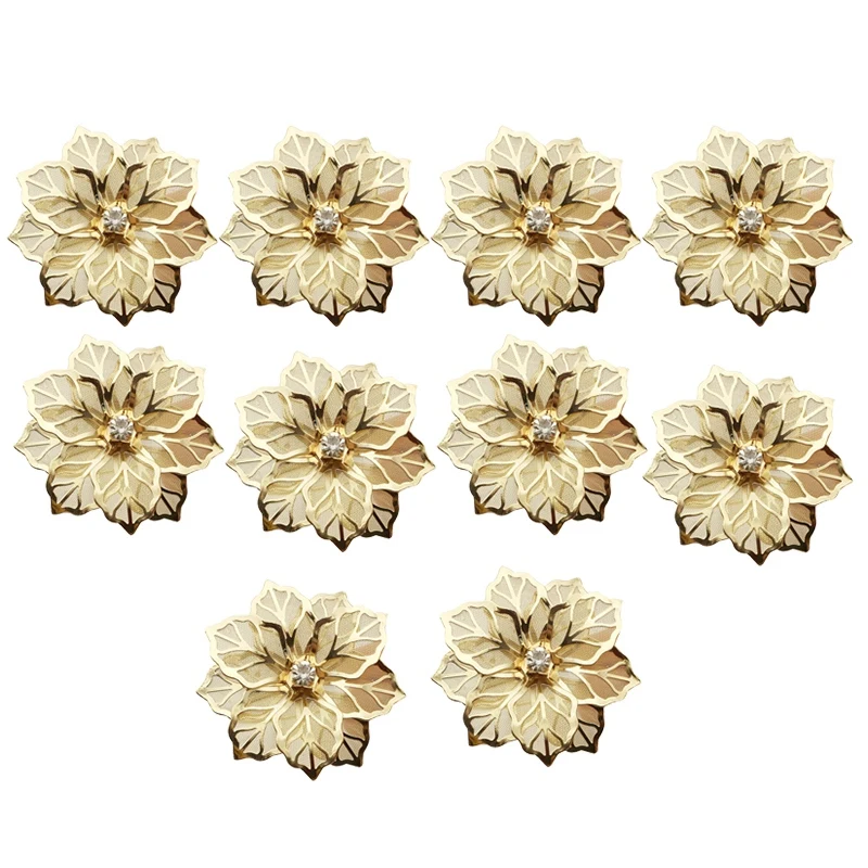 

10Pcs Flower Design Napkin Rings Metal Gold Napkin Buckle Napkin Ring Holder Hotel Restaurant Wedding Party West Dinner Table