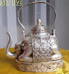 WBY++++ free shipping Tibetan buddhist bronze coated silver elephant shape figure teapot 13 cm