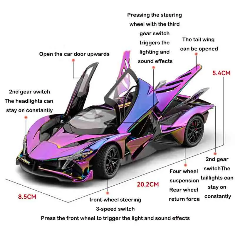 1:24 Apollo Project EVO Modelo de liga de carro esportivo galvanizado Diecast Metal Som e luz puxar para trás carro de brinquedo infantil feriado