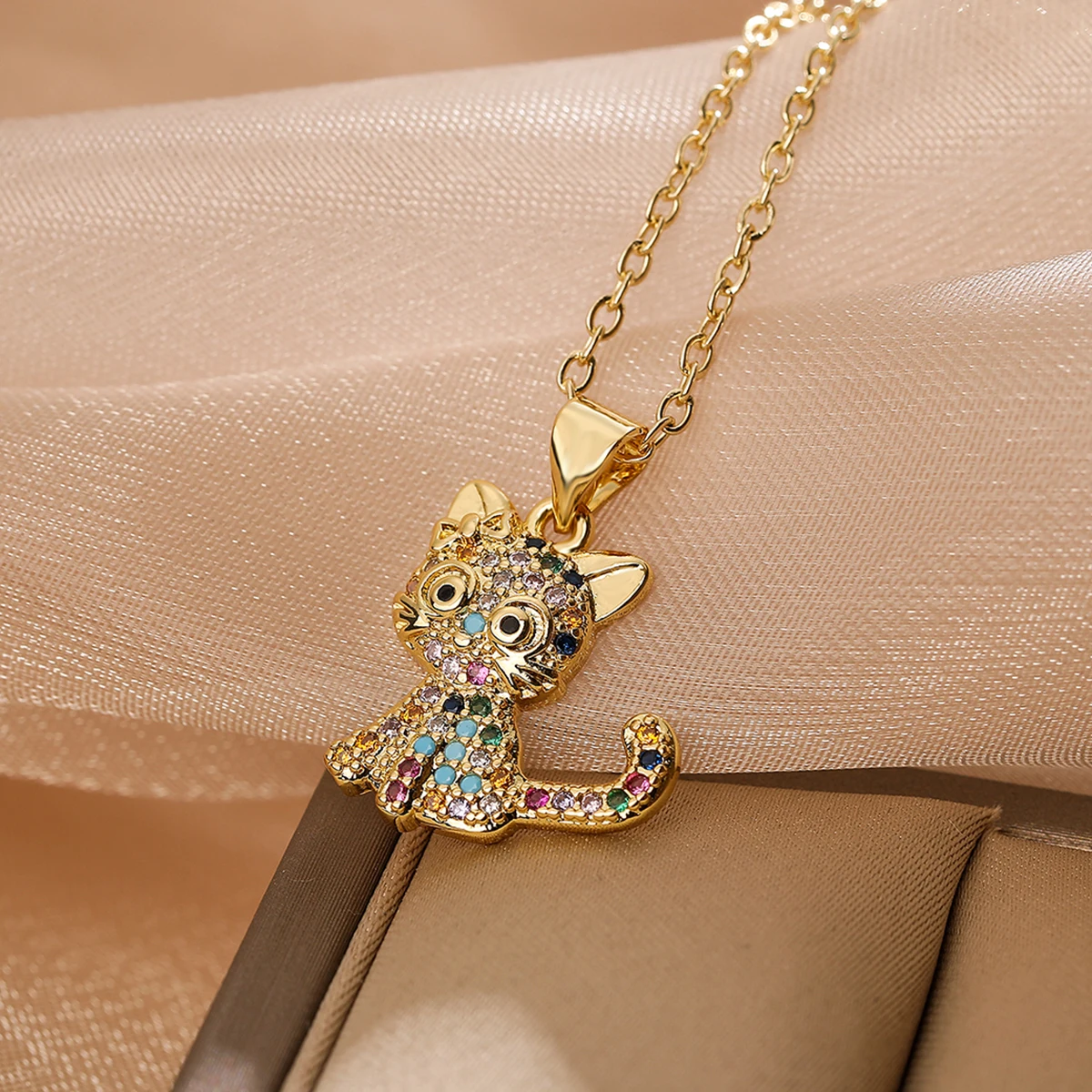 Cute Animal Pendant Necklaces For Women Girls,Delicate Cubic Zirconia Accessories, Stainless Steel Chain Party Daily Jewelry