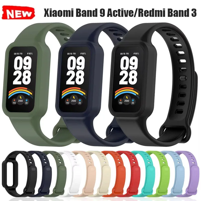 Silikonarmband für Xiaomi Smart Band 9 Active Armband, integriertes Gehäuse mit Bandzubehör für Redmi Band 3, Correa