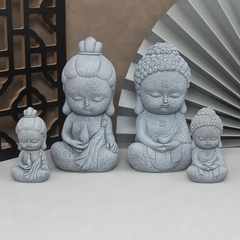 Buddha Stone Statue Little Buddhist Monks Tibetan Buddhism Figurines Zen Garden Ornament Meditation Home Aquarium Decoration