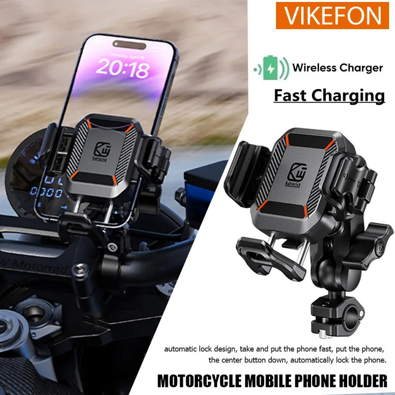 Shockproof Motorcycle Phone Holder 15W Wireless Charger & 36W USB C Fast Charging Motorbike Bicycle Bike Scooter Phone Stand