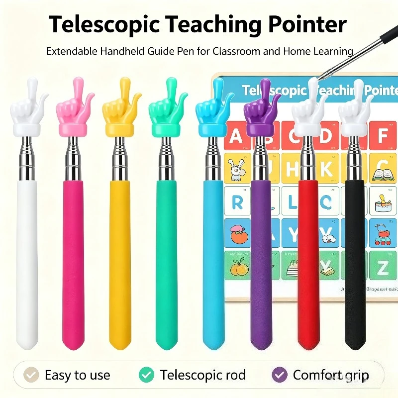 Telescopic Teacher Pointer Stick Extendable Hand Pointer Finger Pointer Stick Presenter Whiteboard Pointer for Student Classroom