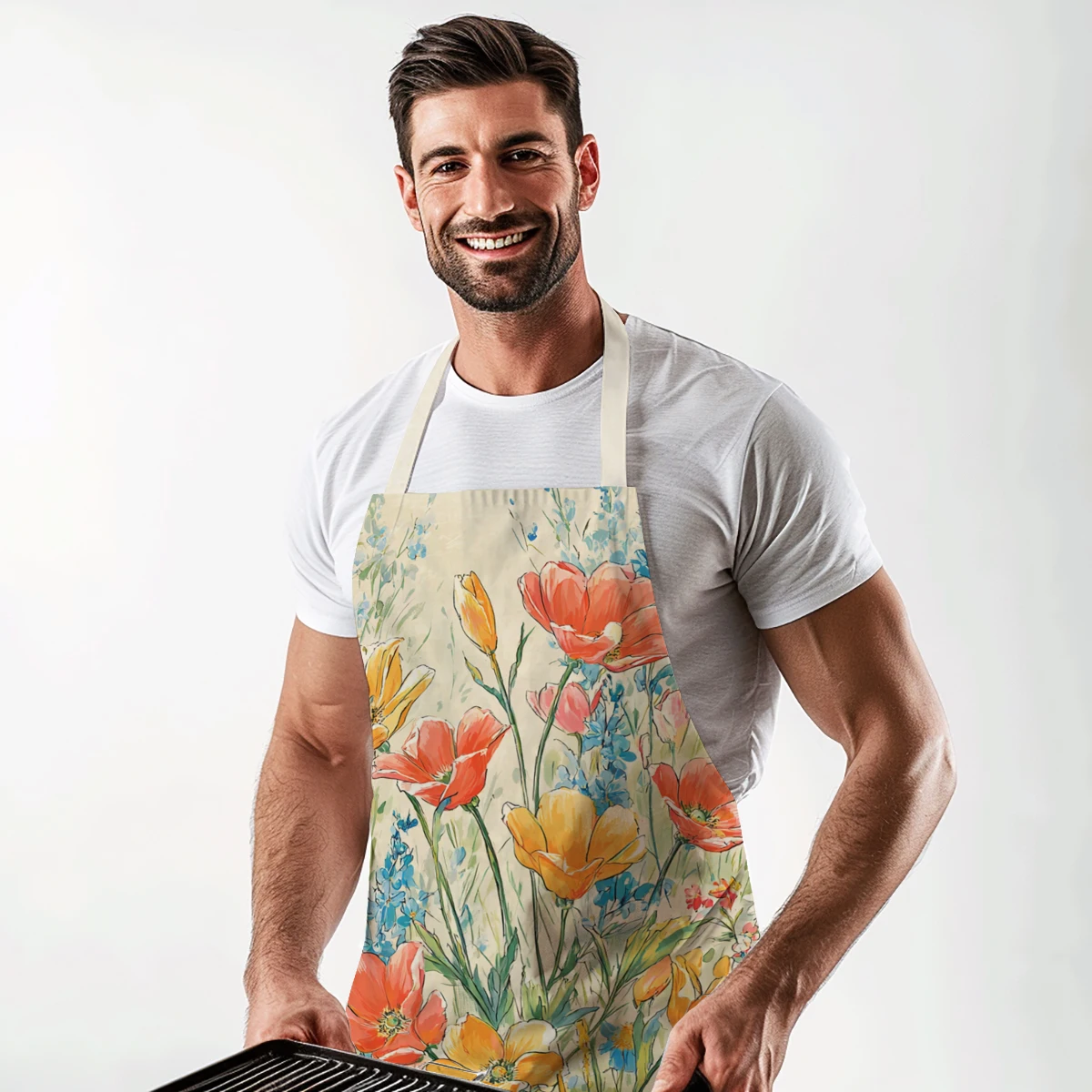 Artistic Sunflower Pattern Polyester Apron - Stylist Cooking Baking Apron for Home Kitchen, Ideal for Art Painting & Daily Use