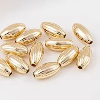 14K Gold-Encrusted Rice-Shaped Beads Melon-Patterned Millet Beads Olive Beads Handcrafted Loose Beads DIY Bracelet Accessories