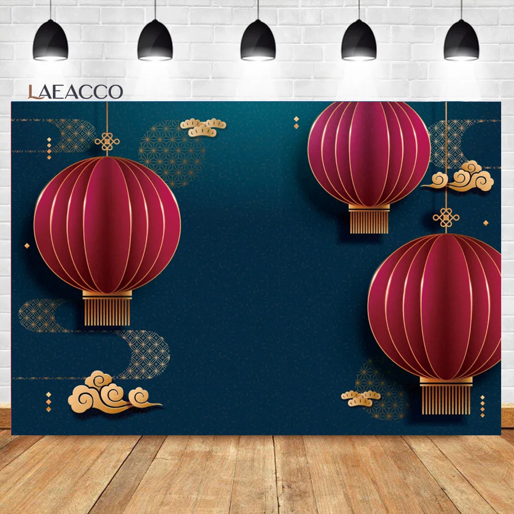 Laeacco Chinese Classical Theme Spring Festival Backdrop Red Lantern Flowers Kids Adult New Year Portrait Photography Background