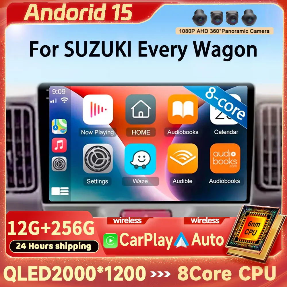 

For SUZUKI Every Wagon 2015+ Android 15 Auto Car Radio 9 Inch Multimedia Video Player Navigation GPS 360 Camera BT Carplay 4G