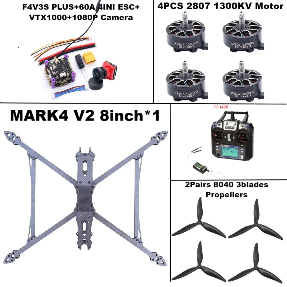 MARK4 V2 8 بوصة F4V3S/F4V3S PLUS التحكم في الطيران 45/60A 4INI ESC رف الطائرة بدون طيار FPV ألياف الكربون PV سباق الطائرة بدون طيار كوادكوبتر حرة