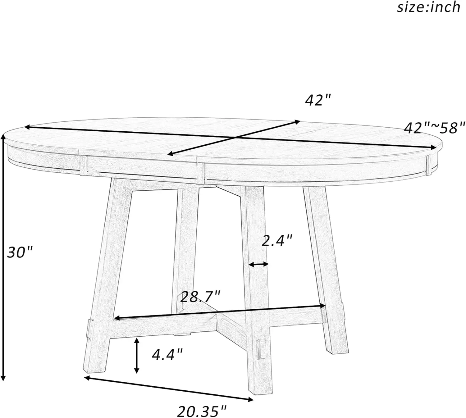 Mesa de comedor extensible redonda de madera de 42 "-58" con hoja de 16 pulgadas para 4-6 personas, muebles funcionales retro para