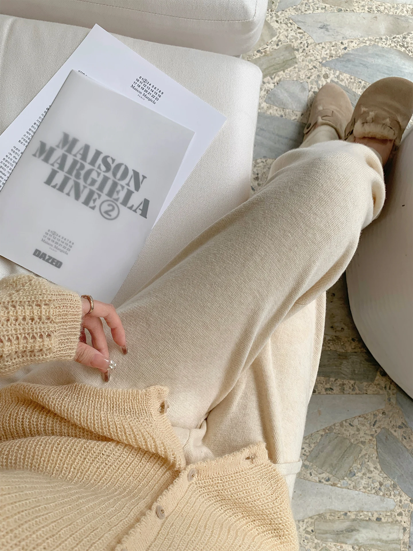 Slimming Knitted High Waist Elastic Casual Pants Women's Autumn Winter Straight Leg Pants Comfortable Soft Color Block Design