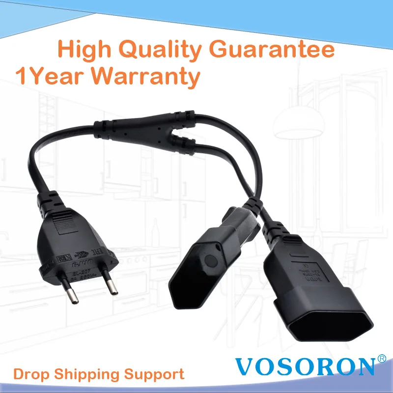 

EU CEE7/16 Male to Female Dual Output,2 Ways Outlet Extension Cord European 2 Prong M/F Power Splitter Cable