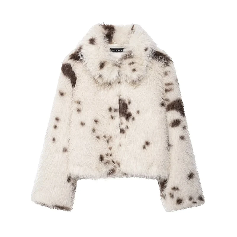 

Women Fur Jacket 2025 Women Long Sleeve Leopard Print High Street Short Jacket Lady Autumn Winter Leisure Fashion Fur Outerwears
