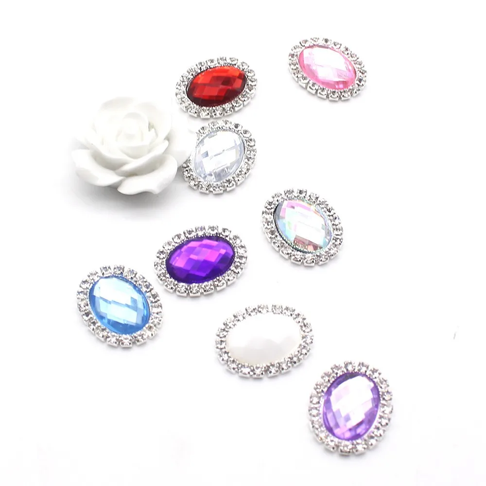 10Pcs20*25MM oval metal shining rhinestone decoration button DIY wedding dress hair decoration invitation decoration accessories