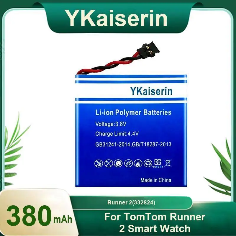 

YKaiserin 380 мАч 332824 Сменный аккумулятор для TomTom Runner 2 Runner2 SmartWatch Batterie Bateria Портативный Power Bank Гарантия