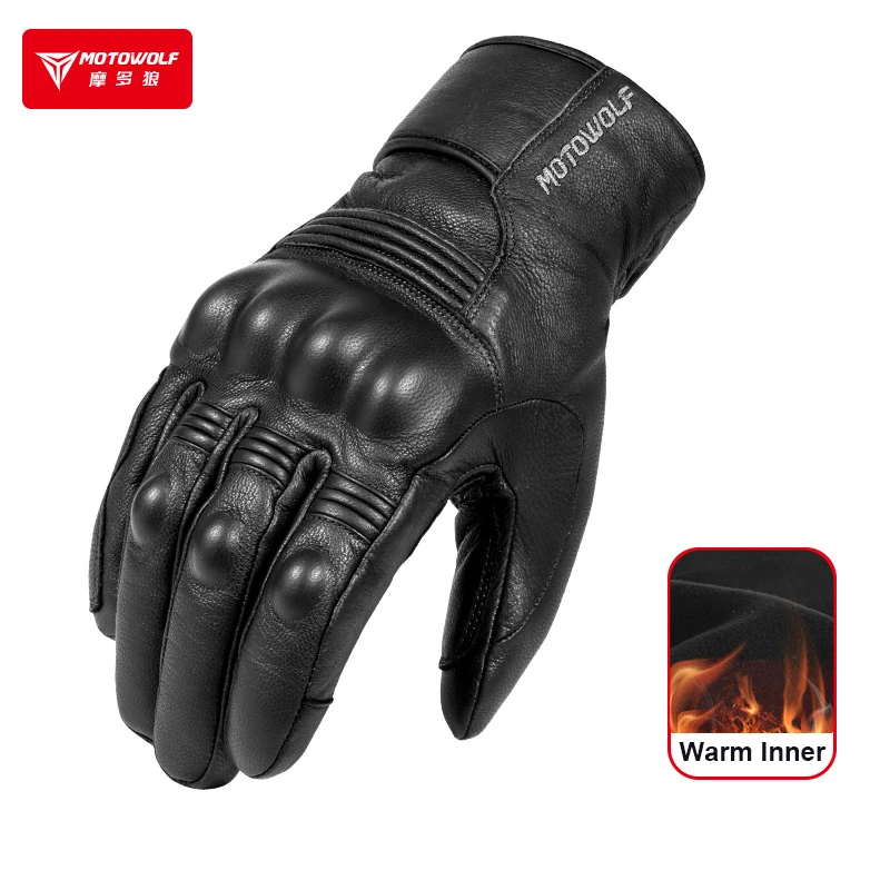 

Motowolf Motorcycle Gloves Leather Winter Gloves Waterproof Guantes moto Invierno Enduro Luvas Warm Hard Knuckle Touch Screen
