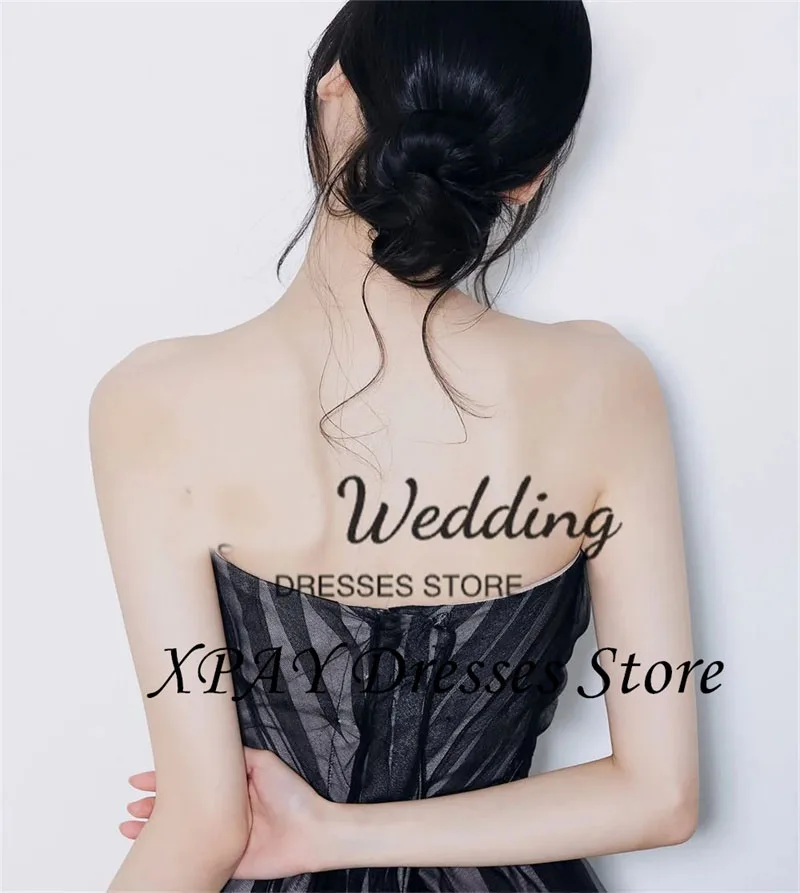 XPAY Fairy Black Tulle Wedding Dresses Korea Photo shoot Sweetheart Floor Length Bridal Gowns Corset Back Customized 2025