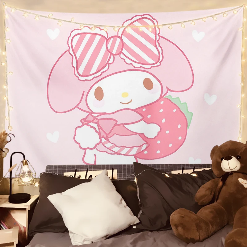 Kawaii Sanrios Cinnamonroll My Melody Kuromi Anime Cartoon Tapestry Wall Hanging Carpets Dorm Apartment Decoration Gift