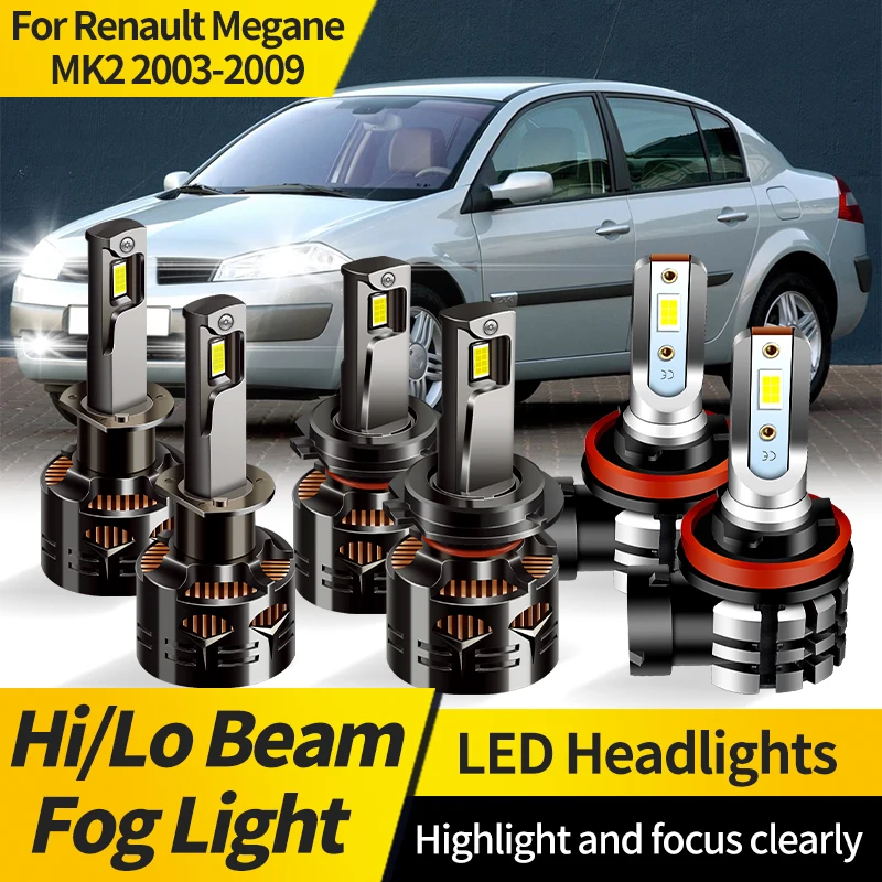 

2PCS H1 Lamps for Car Headlight H7 LED High Low Beam White 1: 1 Mini Size 12V H11 Fog Light For Renault Megane MK2 2003-2009