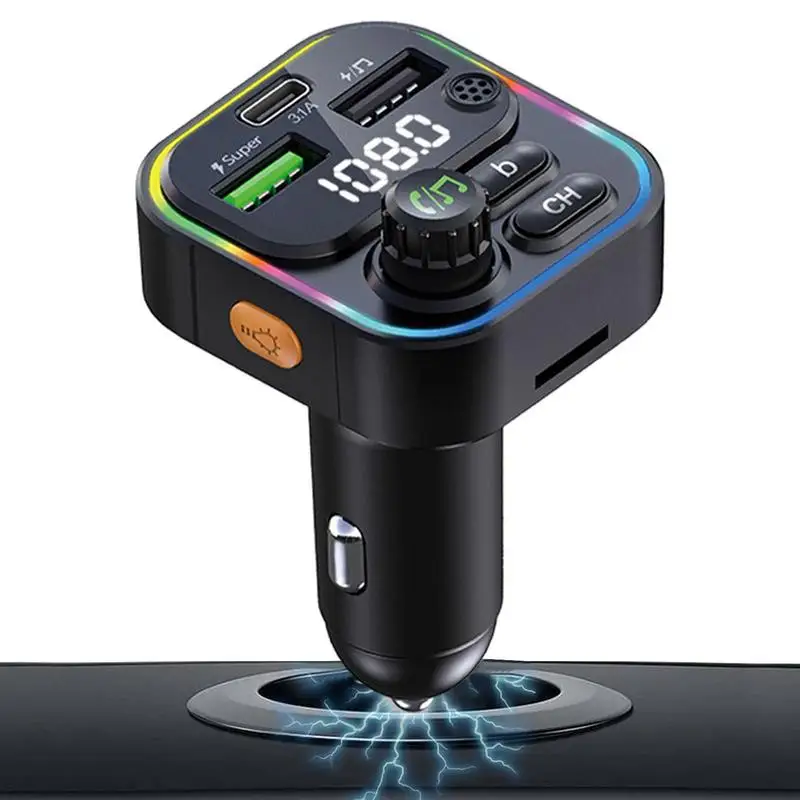 

Fast Charge Car Adapter LED Display Car Charging Head Wireless Musical Player Automobile Chargers For Laptops Earphones Mobile