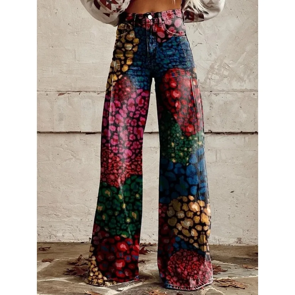 Retro Japanische Kunst-Print Weite Hose 100% Baumwolle Lässige Loose-Fit Palazzo-Hose mit Taschen Damen Sexy Hochtaillierte Hose – Detail 13