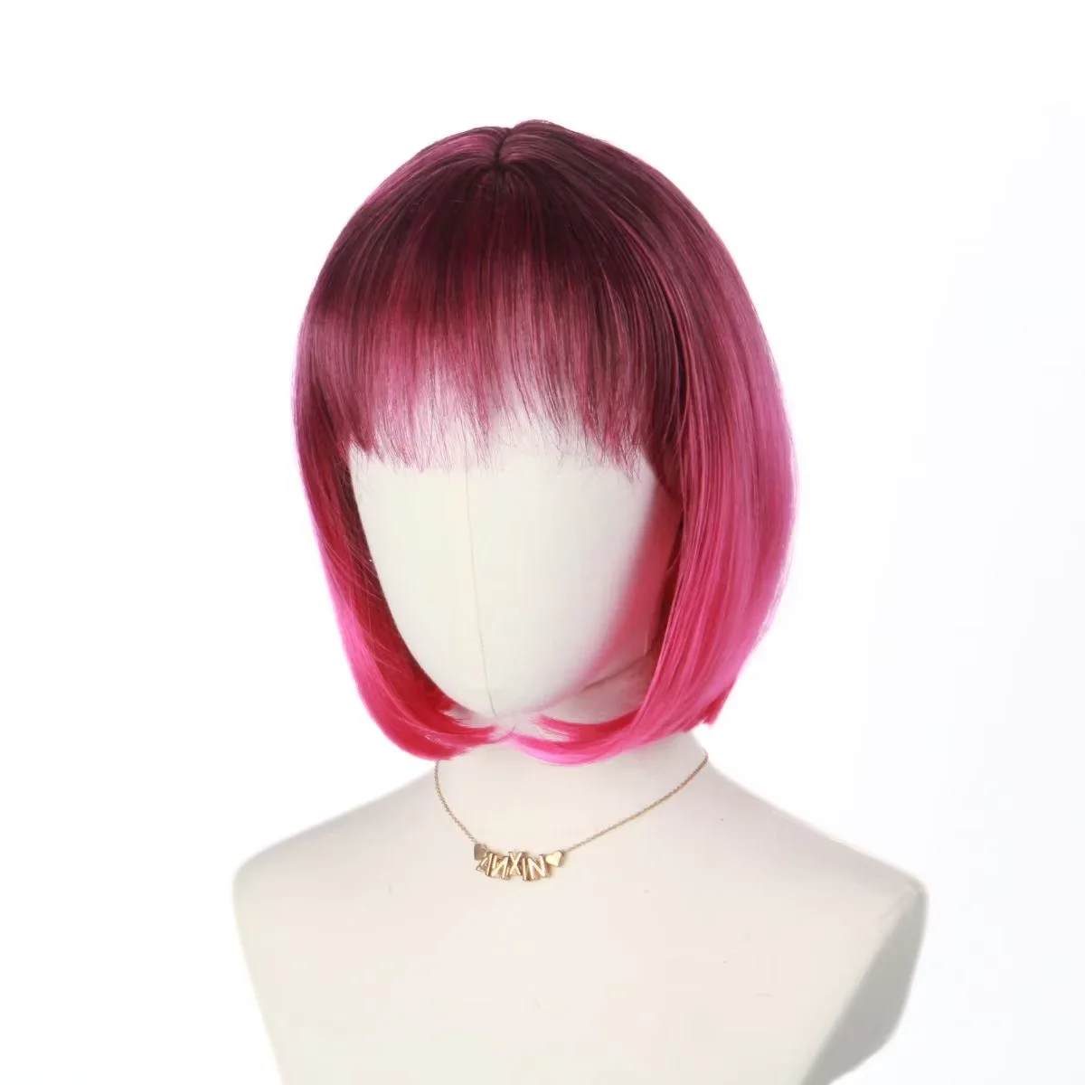 Anxin Brand Synthetic Fiber Wig: Deep Pink Short Hair Style with Bangs, Soft and Easy to Manage, Suitable for Various Activities - view 4