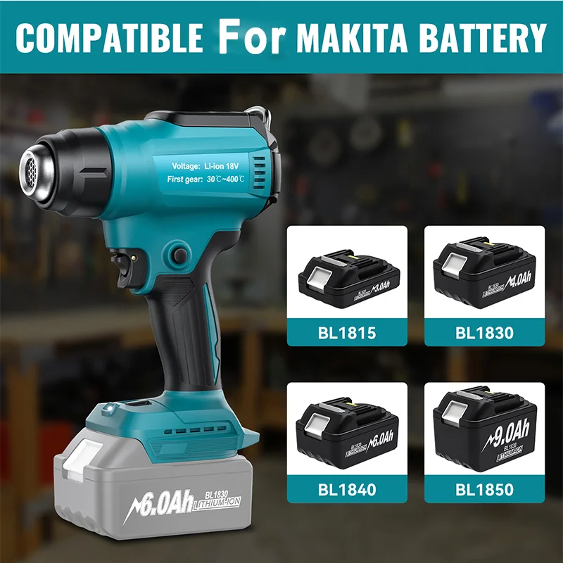 For Makita 18V Battery CordlessHandheld Wireless heating gun Max 990°F Heat Gun 4 Nozzles For Crafts Shrink Tubing,Vinyl Wrap