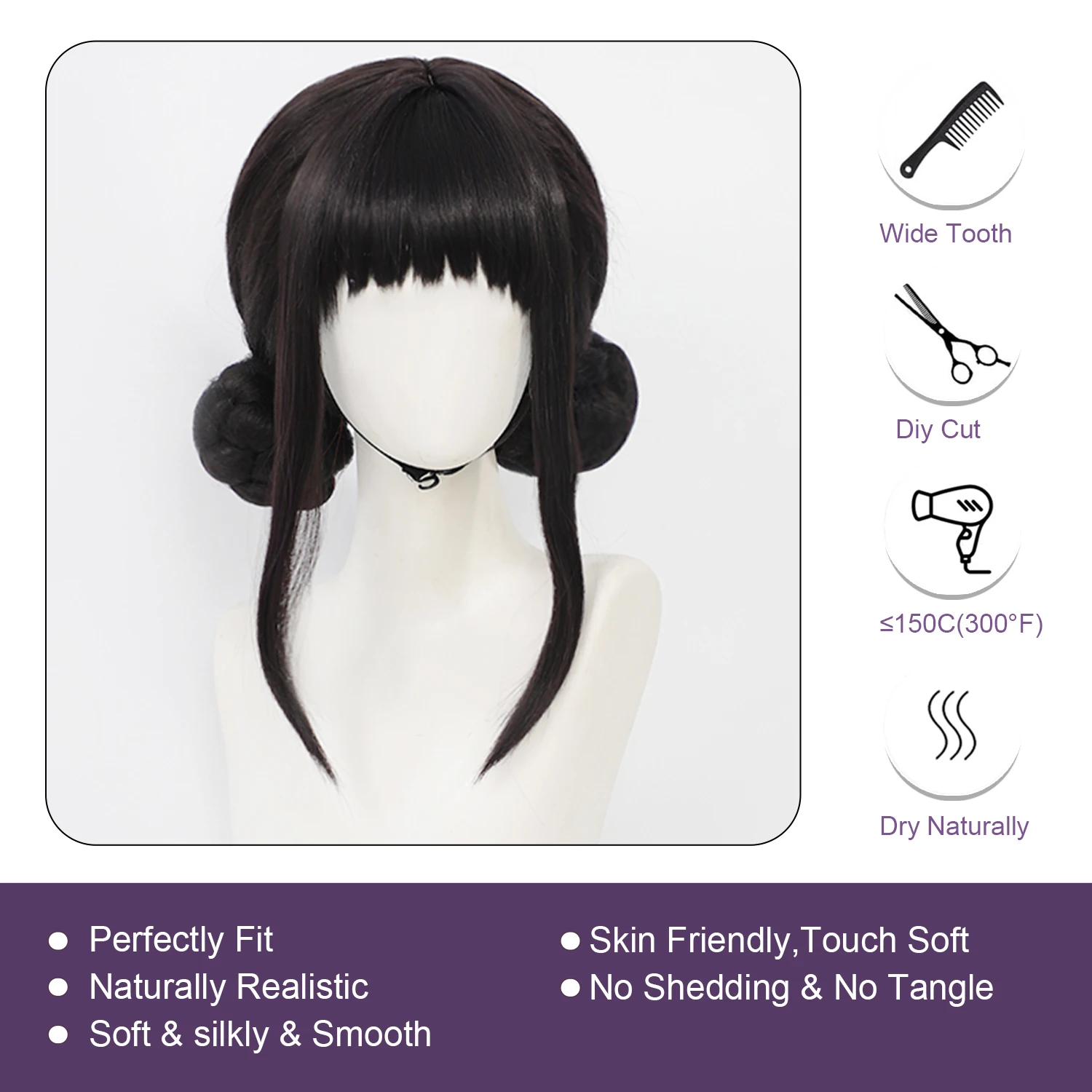 Zoey Cosplay Wig Animated Musicals Films Synthetic Wig With Bangs Black Cosplay Anime Wig for Girls Kid Black Wig Daily School image 6
