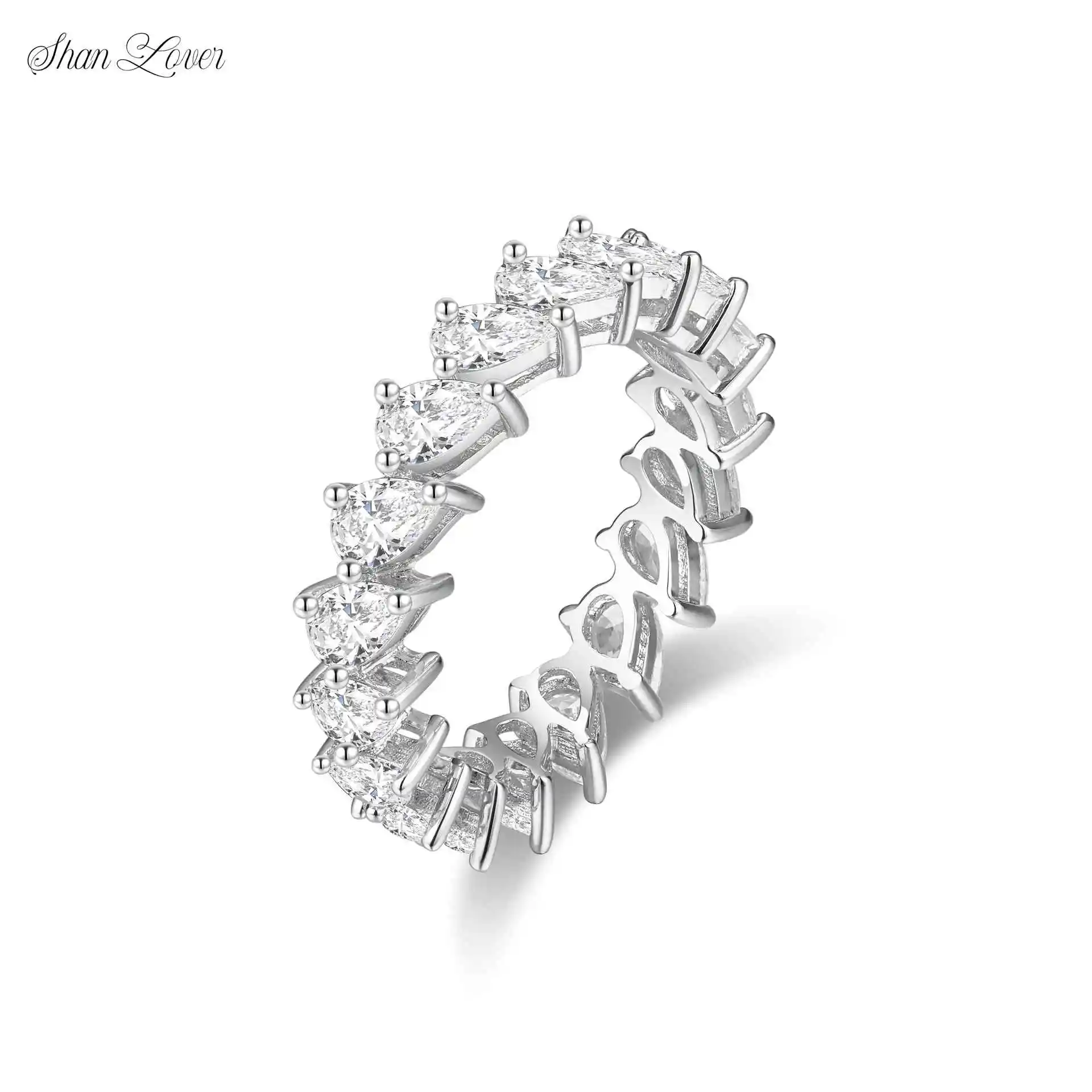 

ShanLover Brand High Quality 925 Sterling Silver Diamond Row Ring Precisely Cut Stacked Diamond Ring Fashion Jewelry Accessory