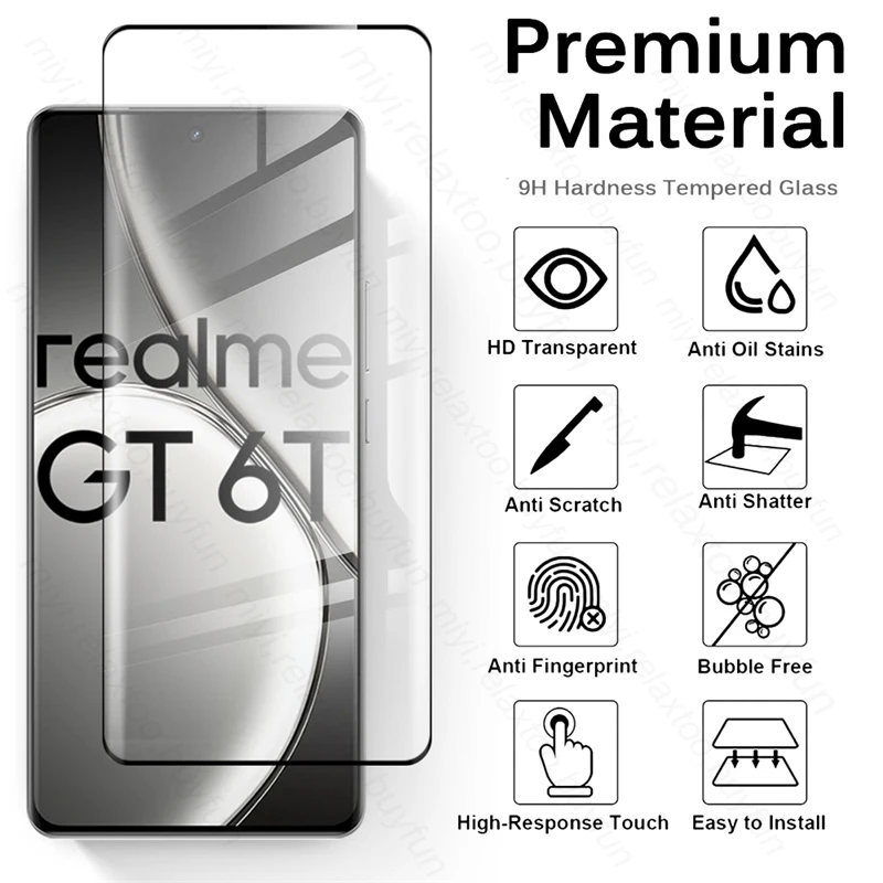 8 In 1 9H Tempered Glass Curved Edge Screen Protector For Realme GT 6T 5G Case Camera Lens Protect Glass Realmi GT6T GT6 T GT T6