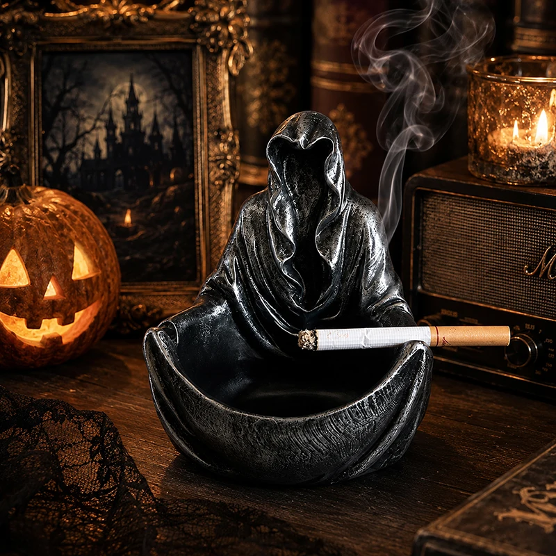 Halloween Creative Ashtray Mysterious Black-Clothed Person Desktop Decor Fun High-End Ash-Resistant Ornament Gift for Boyfriend