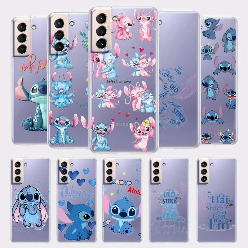 Stitch Lilo Cute Cartoon Disney Phone Case for Samsung Galaxy S24 S23 S22 Ultra S21 S20 FE S10 Plus Transparent Silicone Shell