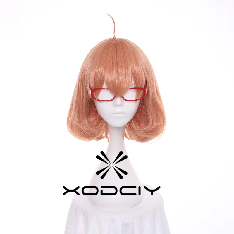 

Kyokai no Kanata Kuriyama Mirai Cosplay Wig Short Orange Pink Heat Resistant Synthetic Hair Wigs + Red Glasses + Wig Cap