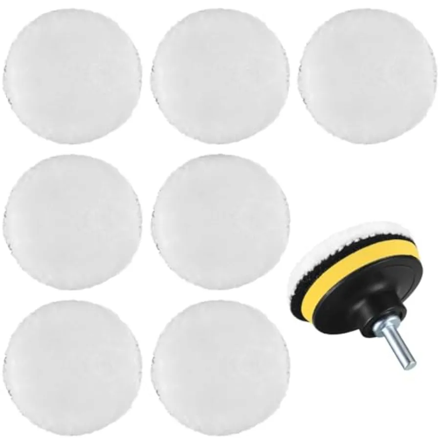 7 Pcs Wool Polishing Buffing Pads, 4 Inch Car Polishing Buffing Wheel with Hook and Loop Back for Drill Buffer Attachment, Car