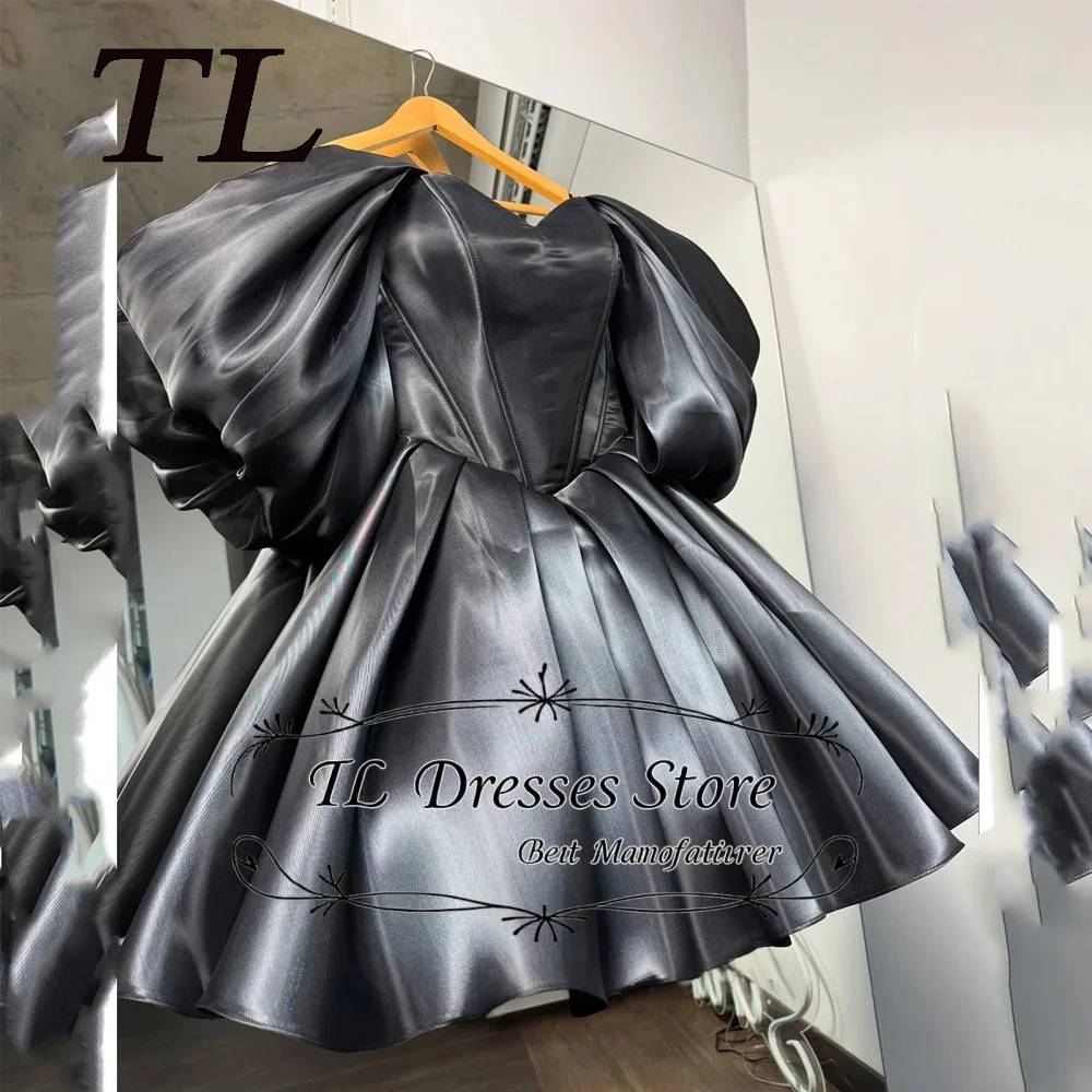 

TL Mini Evening Dress Pleat Short-Sleeve Women Party A-Line Puff Short Custom Made Gowns for Ladies Sweetheart Collar