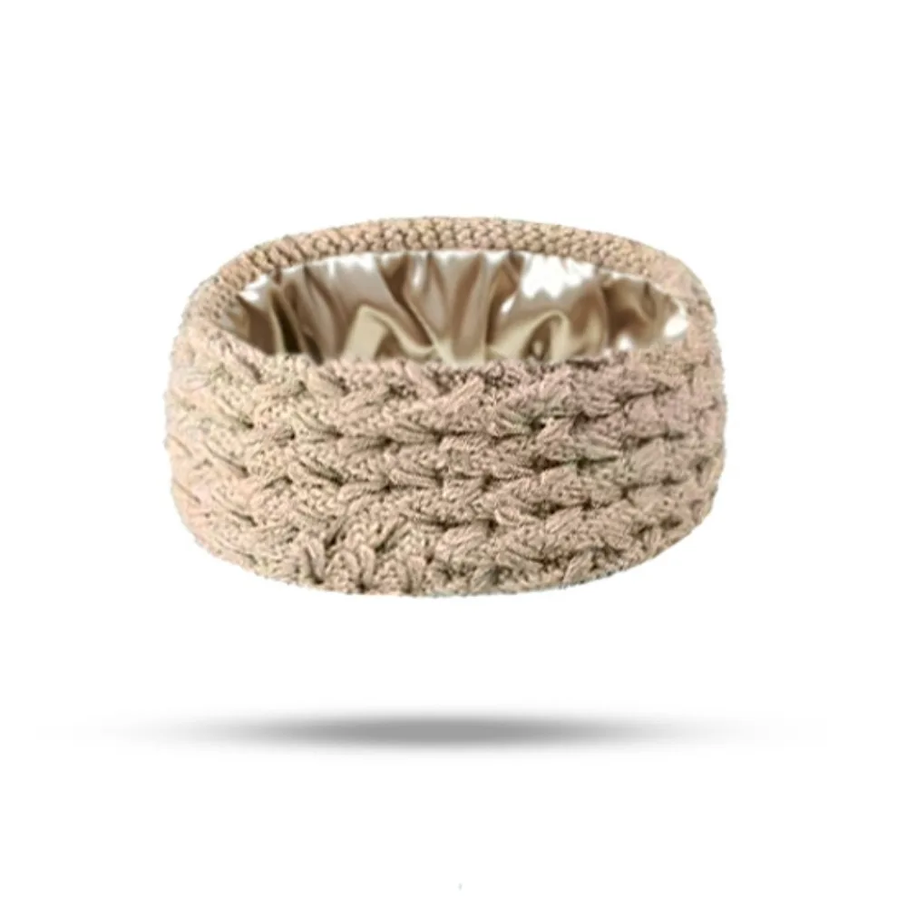 

Стильные зимние вязаные повязки на голову с атласной подкладкой, универсальные наушники большого размера для сна, шапочка, ветрозащитные грелки для ушей, холодная погода