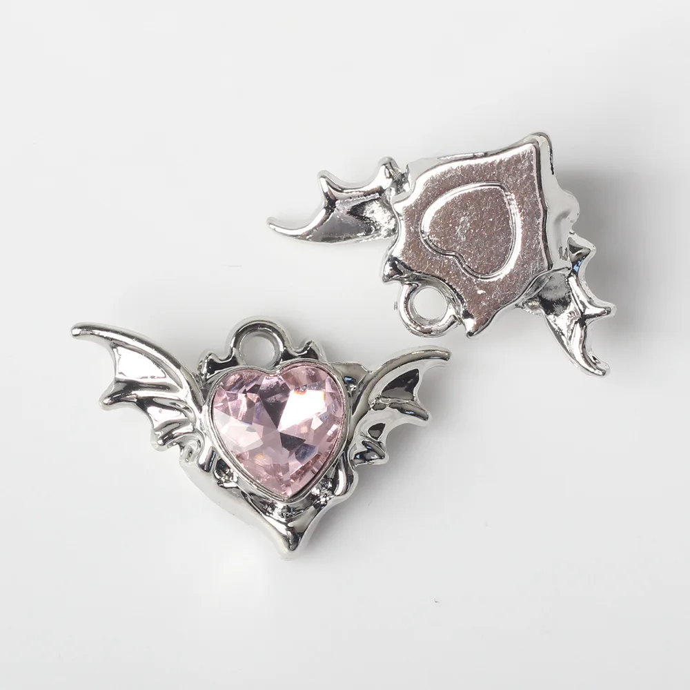 10pcs Alloy Fashion Wings Inlaid Color Heart Shape Pendant Accessories DIY Handmade Earrings Necklace Bracelet Accessories Craft