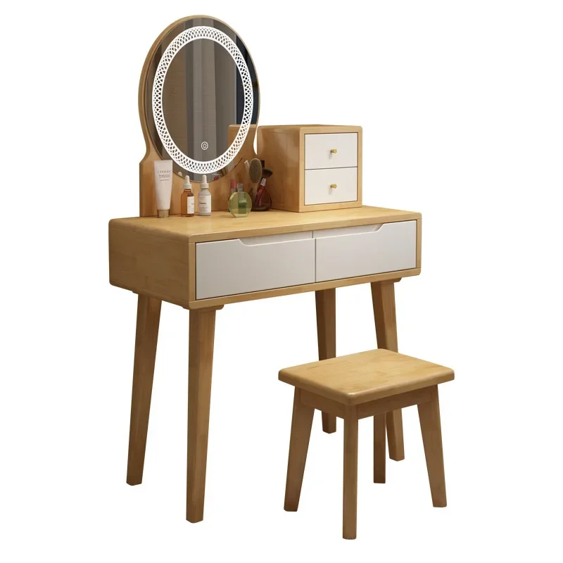 

Solid wood dresser bedroom desk dual-purpose Internet celebrity dressing table with lamp modern simple small apartment makeup ta
