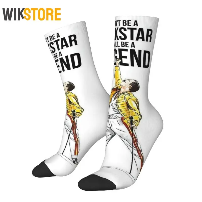 Kawaii Printing Freddie Mercury Rock Legend Socks for Men Women Stretchy British Singer Crew Socks Breathable Basketball Socks