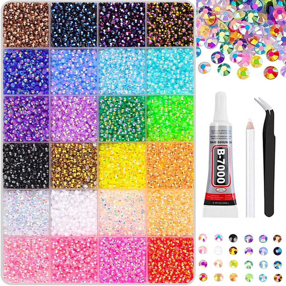 3/4/5mm15/24/28/30/40/48/60 Colors Bedazzling Kit Ab Resin Jelly Flat-Back Rhinestone Set Diamond Decoration Crystal Mixed Color Gems Suitable for DIY Phone Cases, Clothing, Water Bottles, Decorations, Crafts, Fabric Clothing, Shoes and Hats, Holiday Gifts, Art