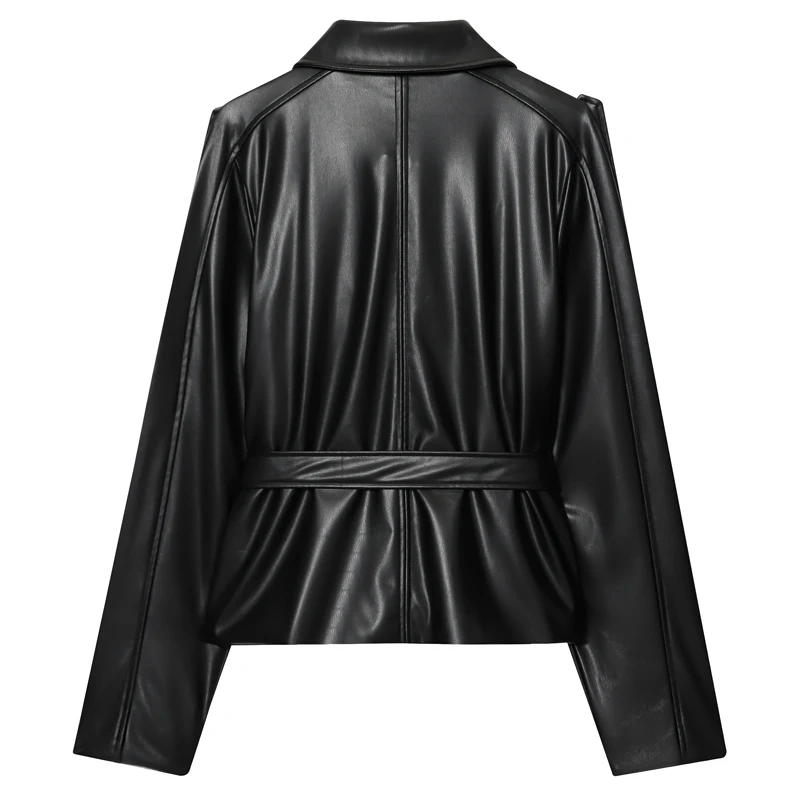 معطف نسائي من الجلد الصناعي معطف خريفي أسود للنساء جديد في المعاطف والسترات سترة واقية ملابس الشارع الشهير بأكمام طويلة