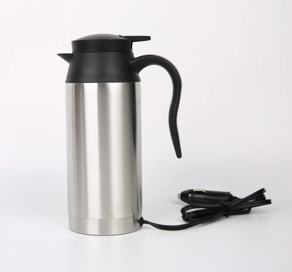 750ml 24V/12V Electric Heating Cup Kettle Stainless Steel Water Heater Bottle for Tea Coffee Drinking Travel Car Truck Kettle