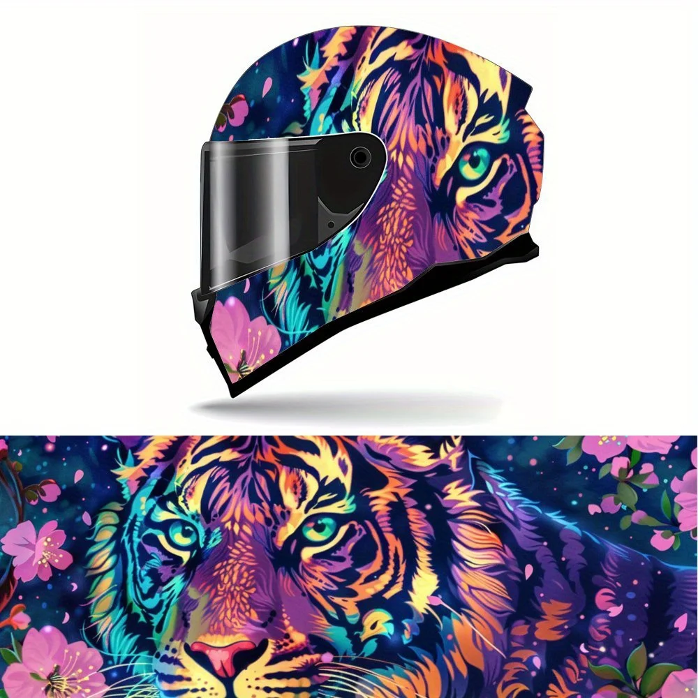 

Dreamy Blue Starry Sky Pink Cherry Blossoms Tiger Print Full Helmet Wrap Sticker Motorcycle Helmet Racing Graphic Decal Vinyl Wr
