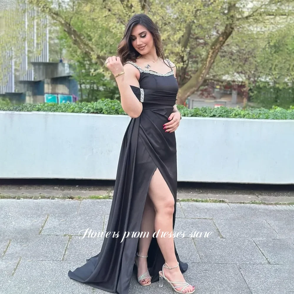 

Flowers Off Shoulder Dress A Line Party Dress Beading Evening Dress Side Slit Formal Occasion Dress for Arabic Women Customized
