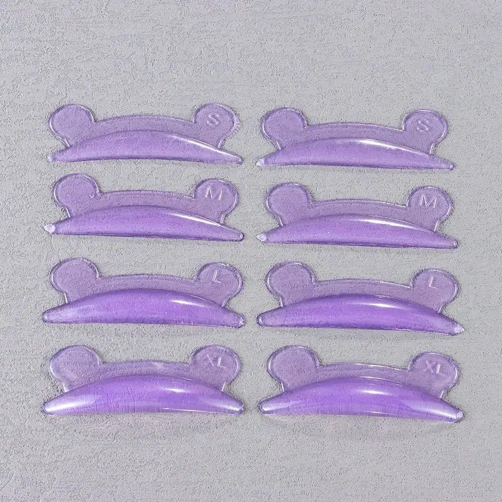 Almohadillas de silicona para extensión de pestañas, 4 pares, Morado, forma de oso, levantamiento de pestañas, permanente, 3D, rizador de pestañas,